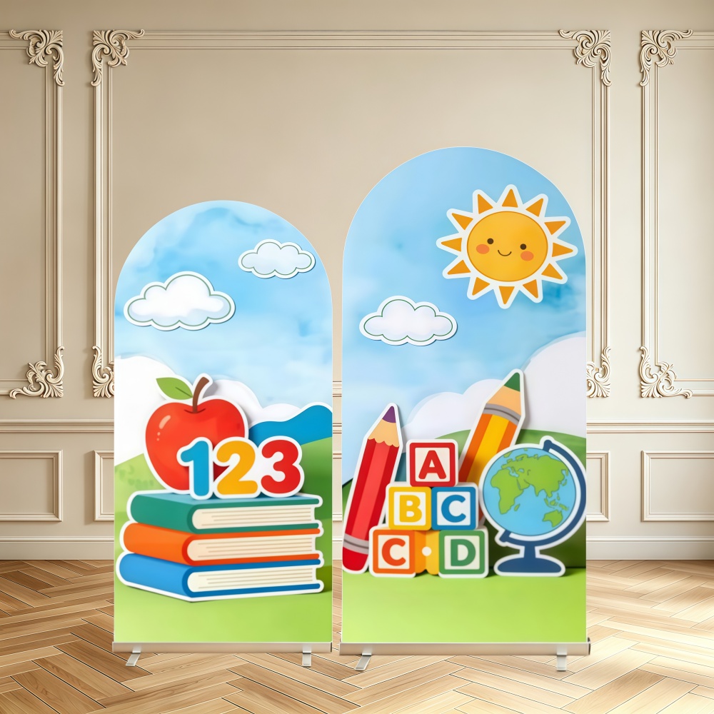 Background For Kids Education - 백투스쿨 장식 아치형 배경 커버, 사과,