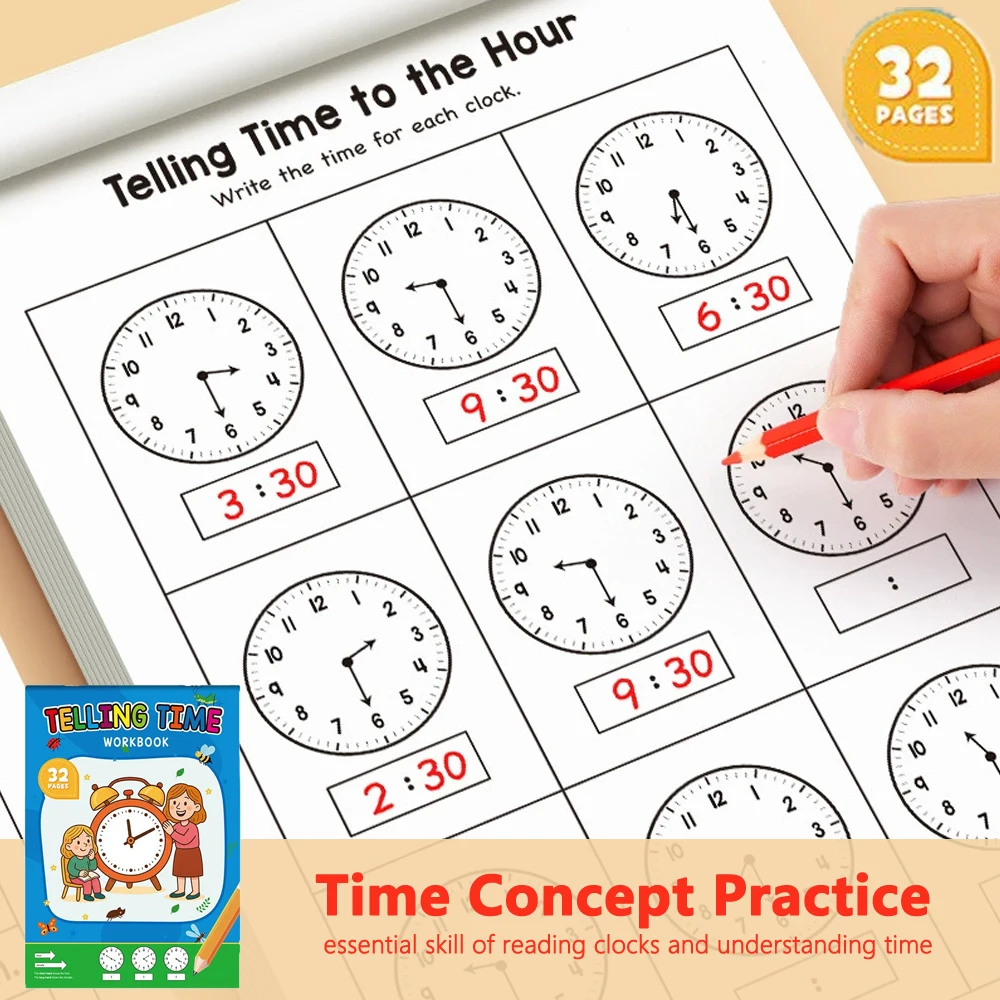32페이지짜리 어린이용 시간 학습 워크북 (4-8세 유 - Kids Educational Workbooks 리뷰 및 가격